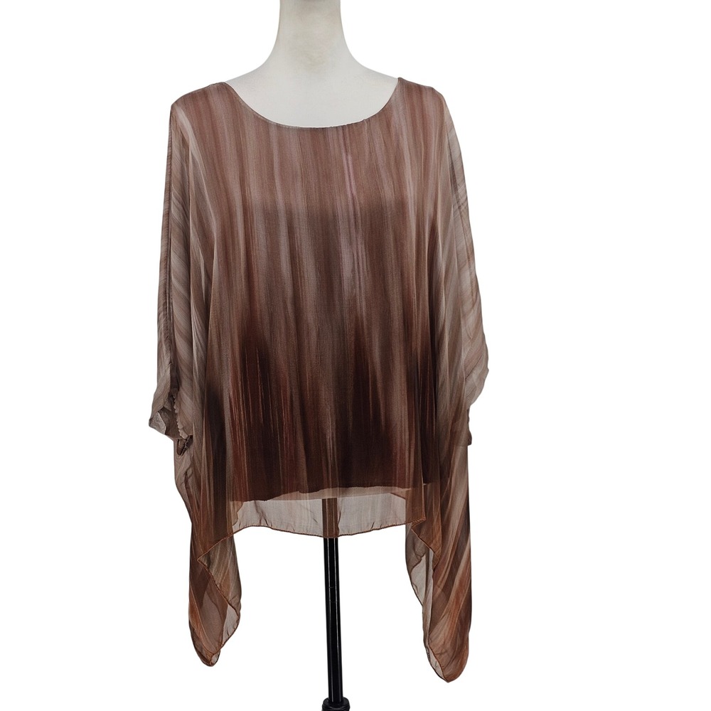 Made in Italy Silk Boho Batwing Top M Brown Abstract Sharkbite Hippie Festival